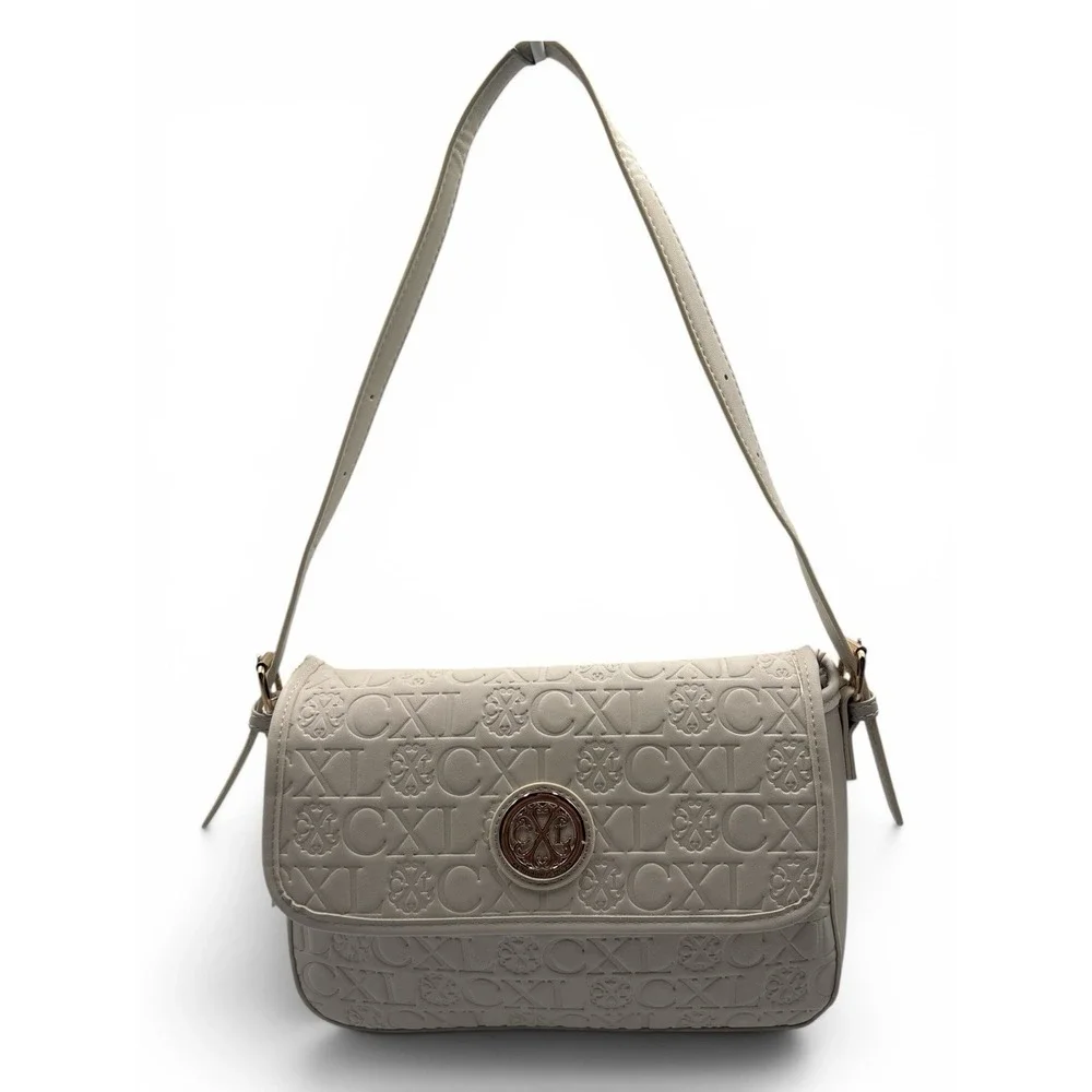 Christian Lacroix Cream Clara Shoulder Embossed Logo Bag‎ Purse